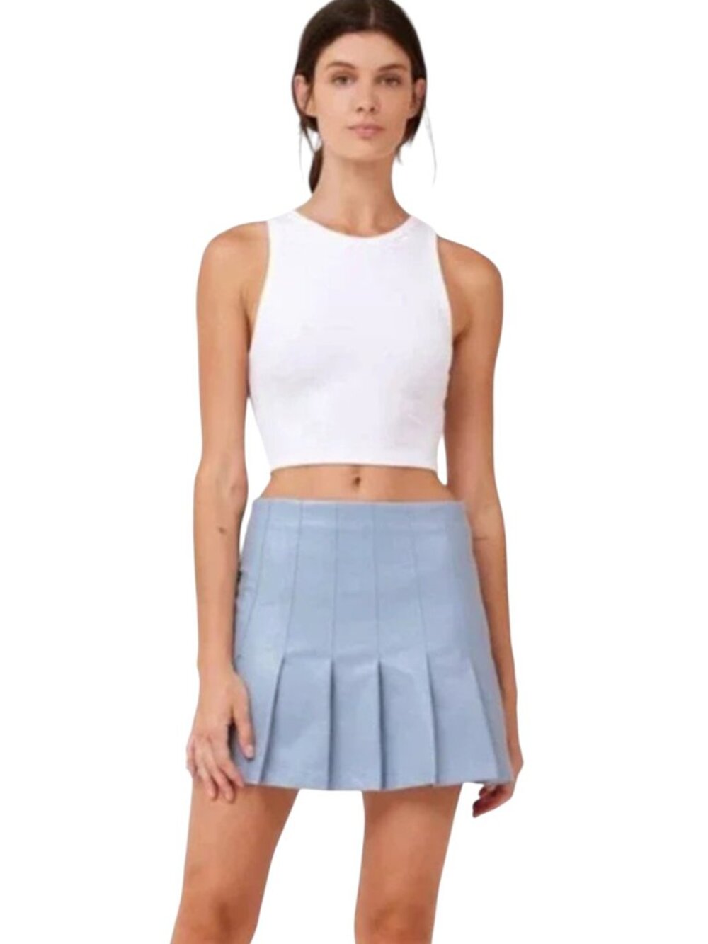 AUREUM SKY BLUE VEGAN LEATHER PLEATED MINI SKIRT 90'S Y2K SPORTY FRESH M
